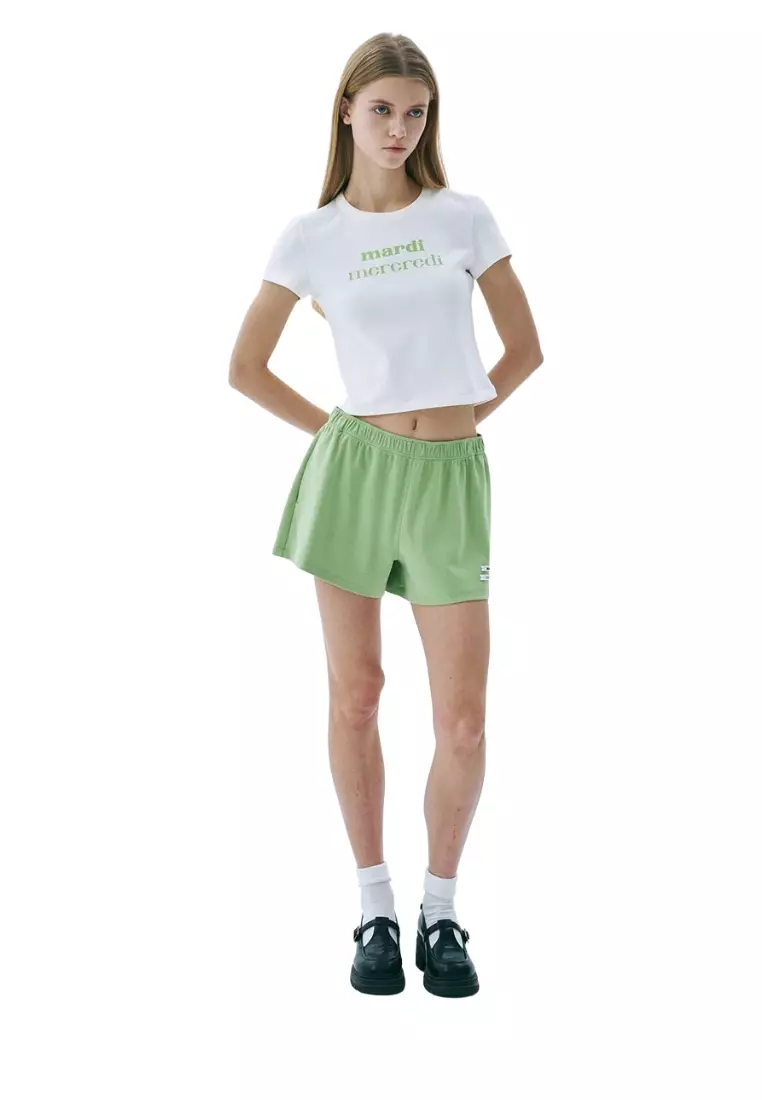 Cropped Fitted Tshirt Double Logo - Ivory Yellow Green