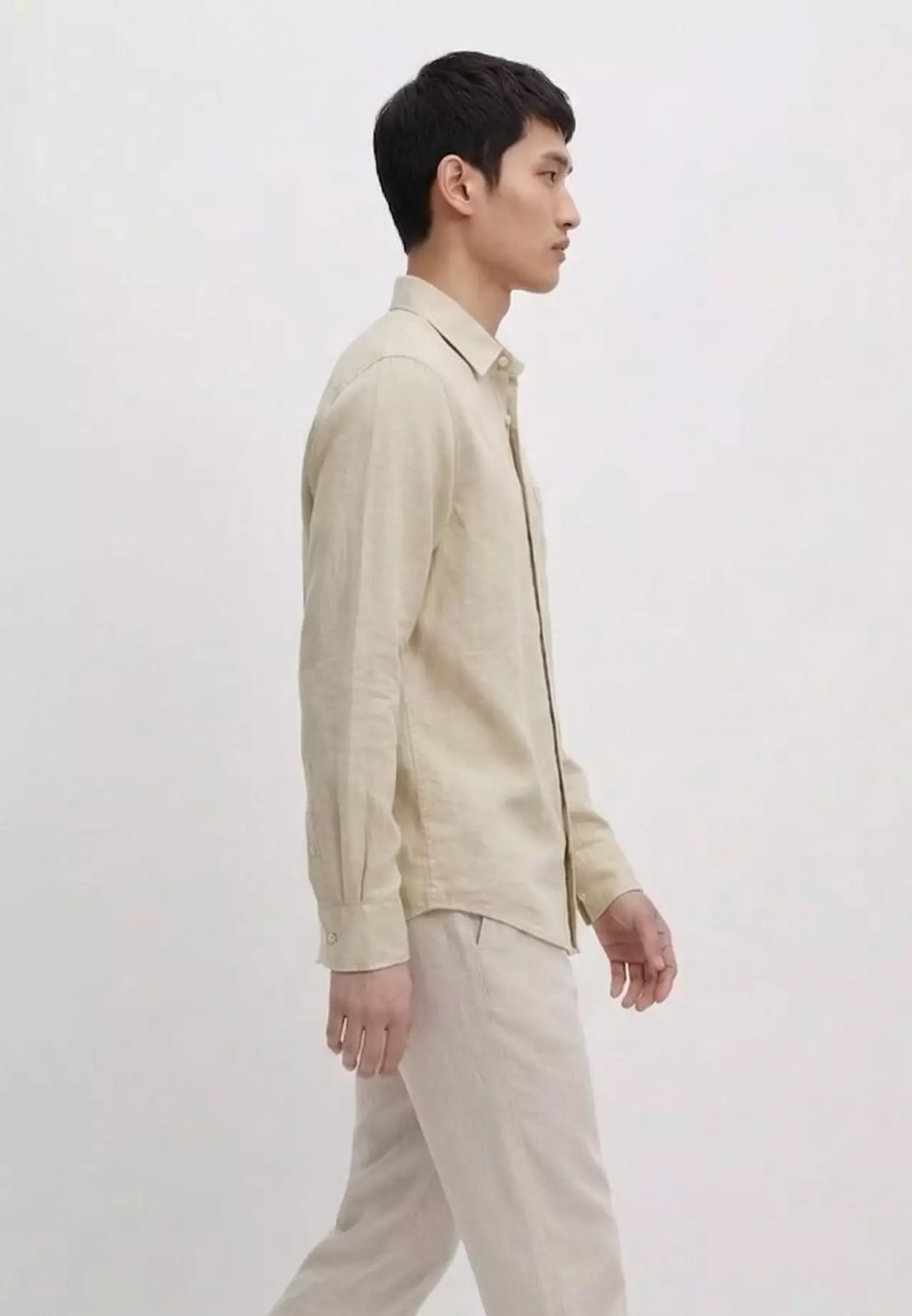 Cotton Linen Basic Shirt MEN'S LONG - SLEEVE POCKET STANDART FIT SHIRT