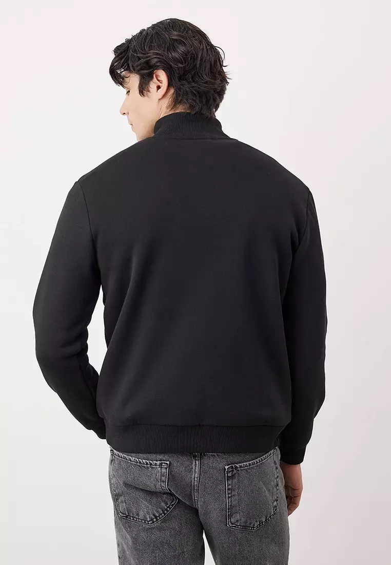 Regular Cut Stand Collar Thick Polar Fleece Sweatshirt