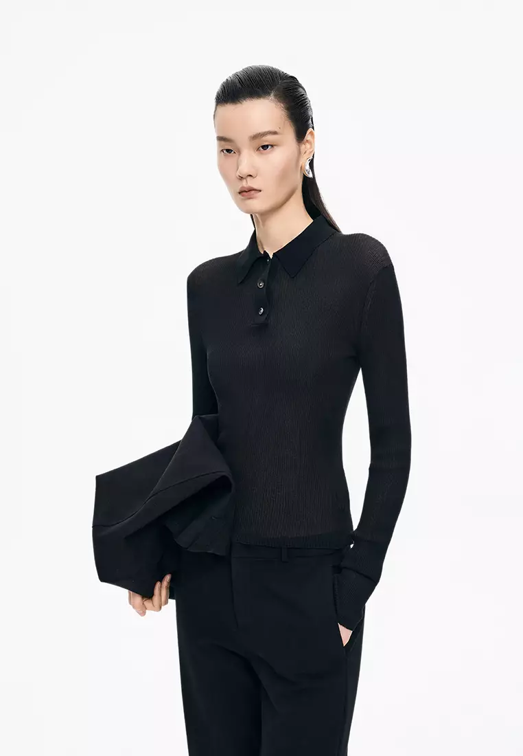 棉修身超薄款長袖套頭針織衫