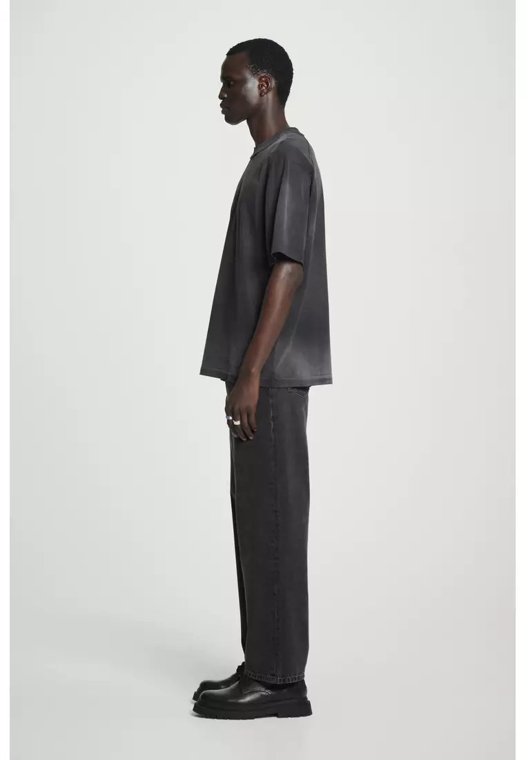 OVERSIZED WASHED-JERSEY MOCK-NECK T-SHIRT