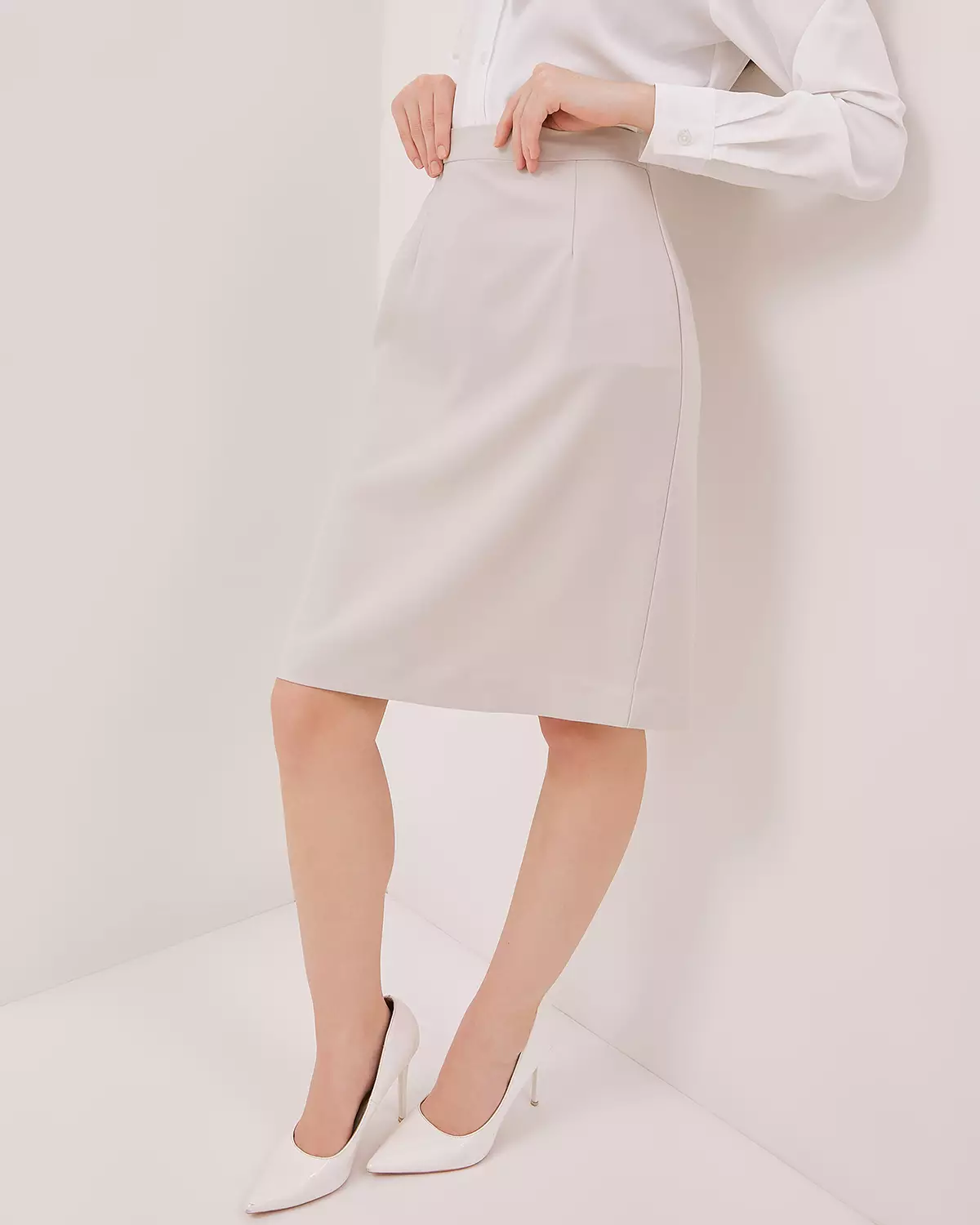 WOMEN'S FORMAL CREAM PENCIL SKIRT