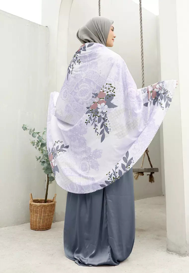 Mukena 2 in 1 Premium Reviera Lasercut Prayer Set Motif - Blueberry Milk