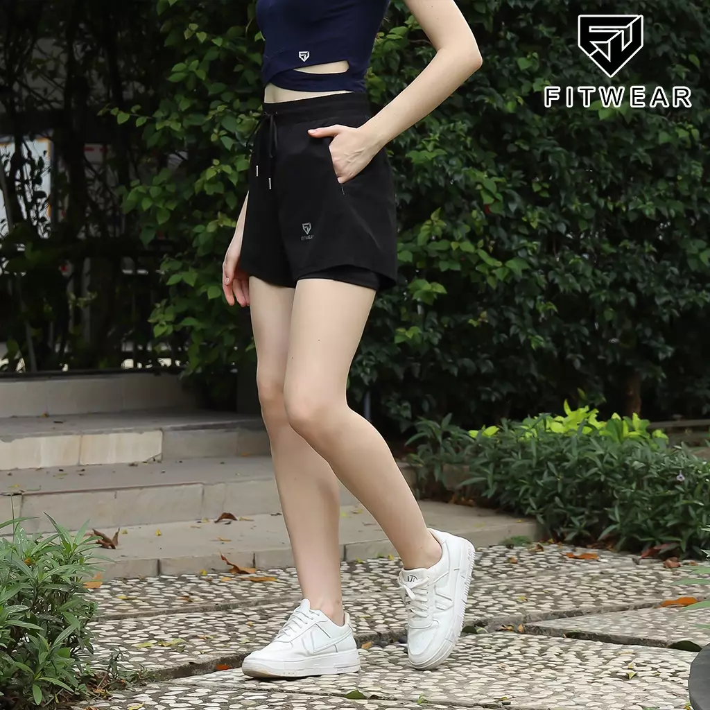 Fitwear Celana Pendek Lari + Inner Olahraga Wanita AZALEA BIGSIZE POCKET ZIP - TRUE BLACK