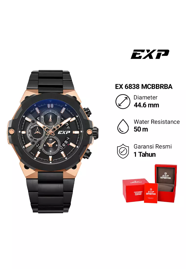 Expedition EXP - Jam Tangan Chronograph Pria - Rosegold Black Stainless Steel - 6838 MCBBRBA