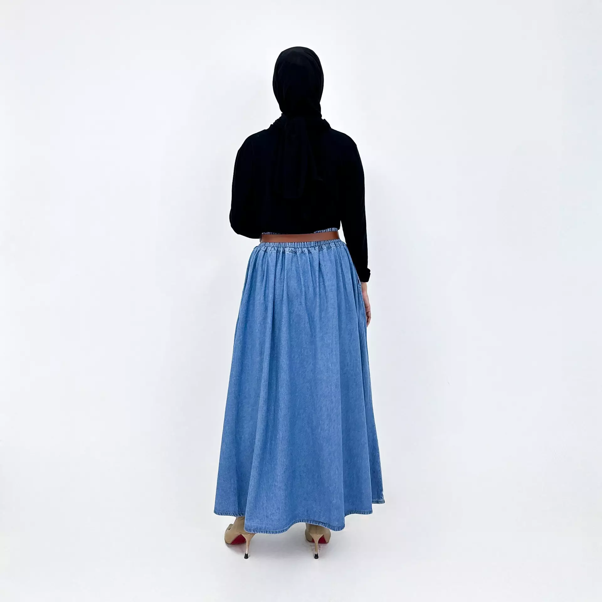 Rok Panjang Jeans Wanita - Audrey Maxi Skirt FREE BELT