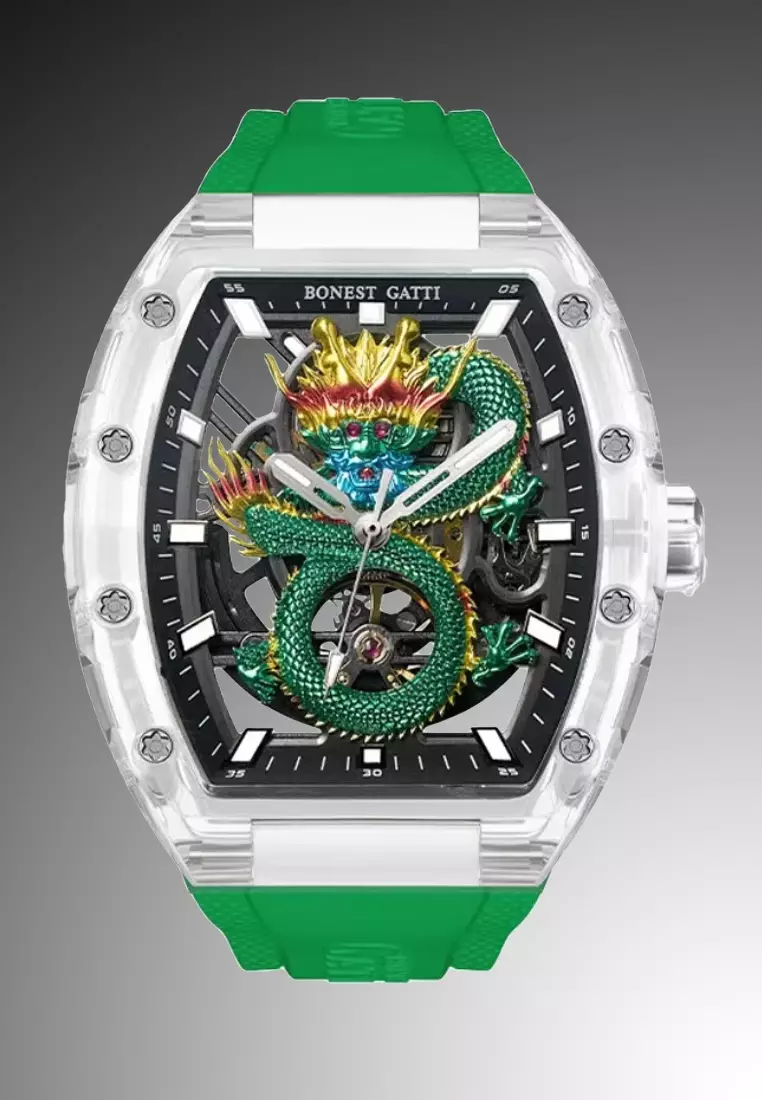 BONEST GATTI™ Automatic Unisex K9 Crystal Watch, Rubber Strap