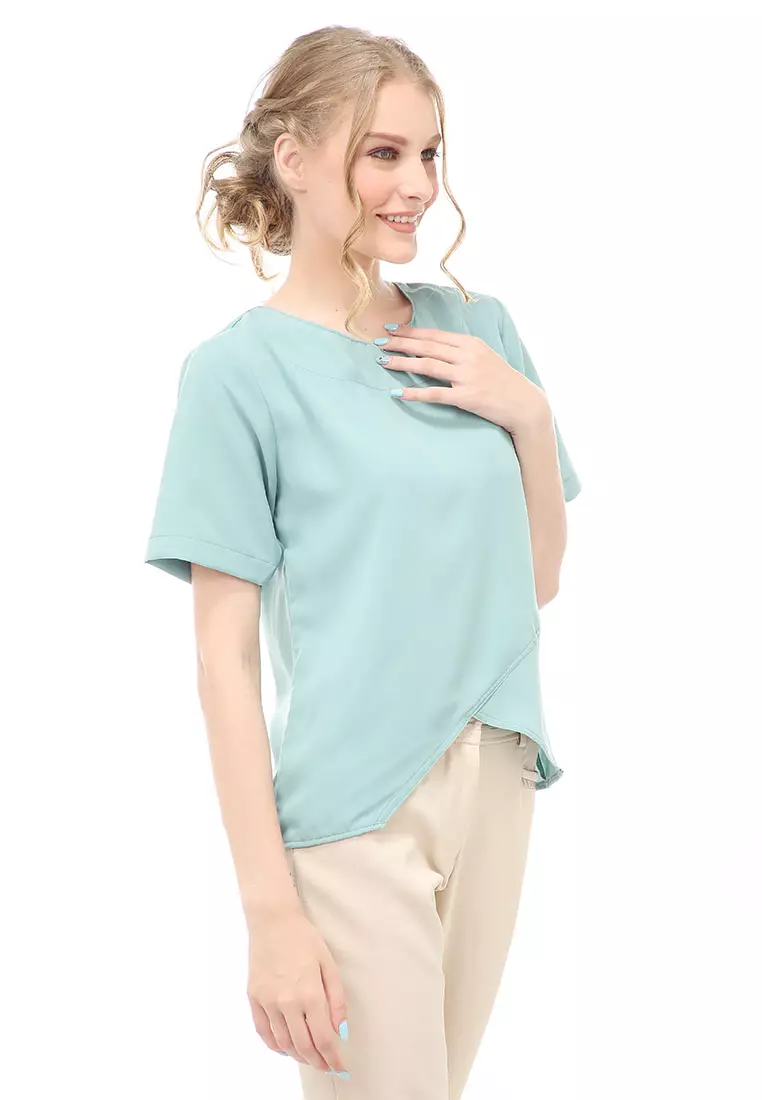 Cheva Blouse Atasan Wanita Kasual Lengan Pendek Model Asymetris Material Wolfis ORIGINAL