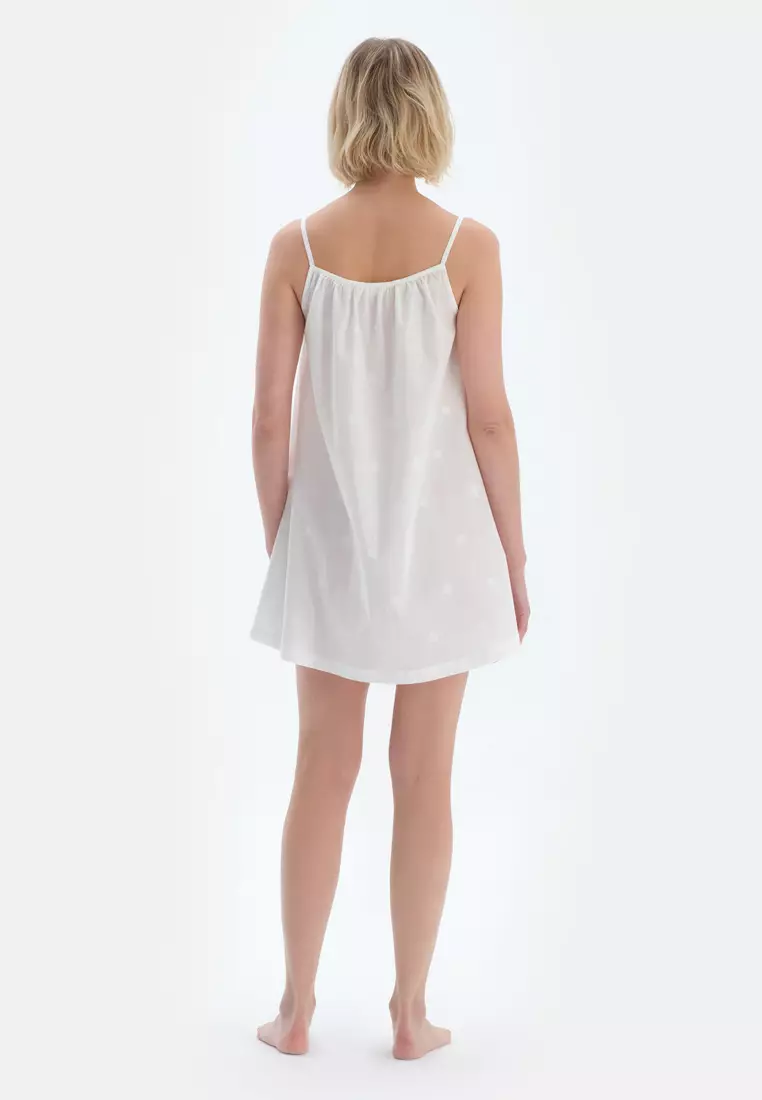 White Nightie, V-Neck, Regular, Strappy Sleepwear for Women