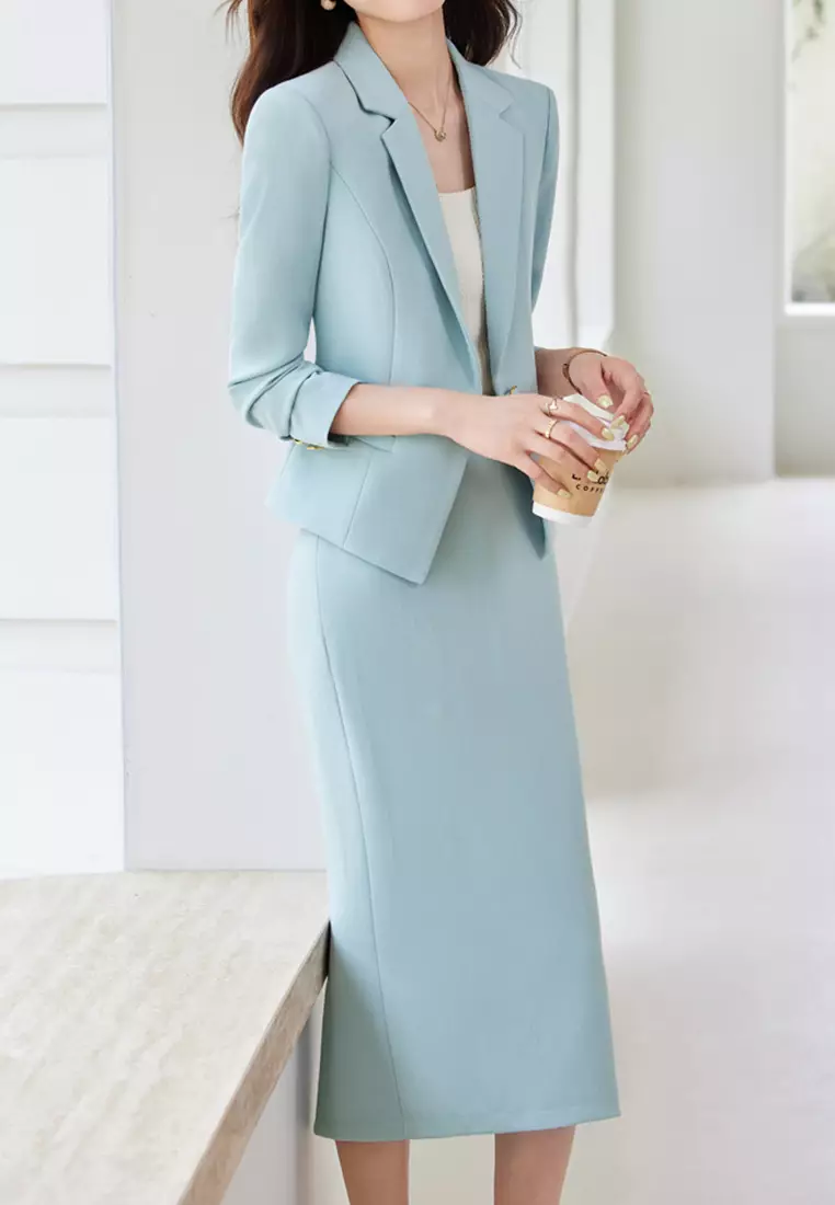 Cropped Lapel Suit Jacket Set YGH-EQ89173Q
