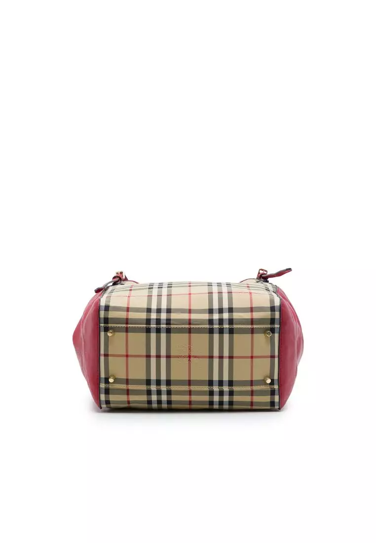 Pre-Loved Burberry Small Haymarket Check Nylon And Calfskin Canterbury Tote