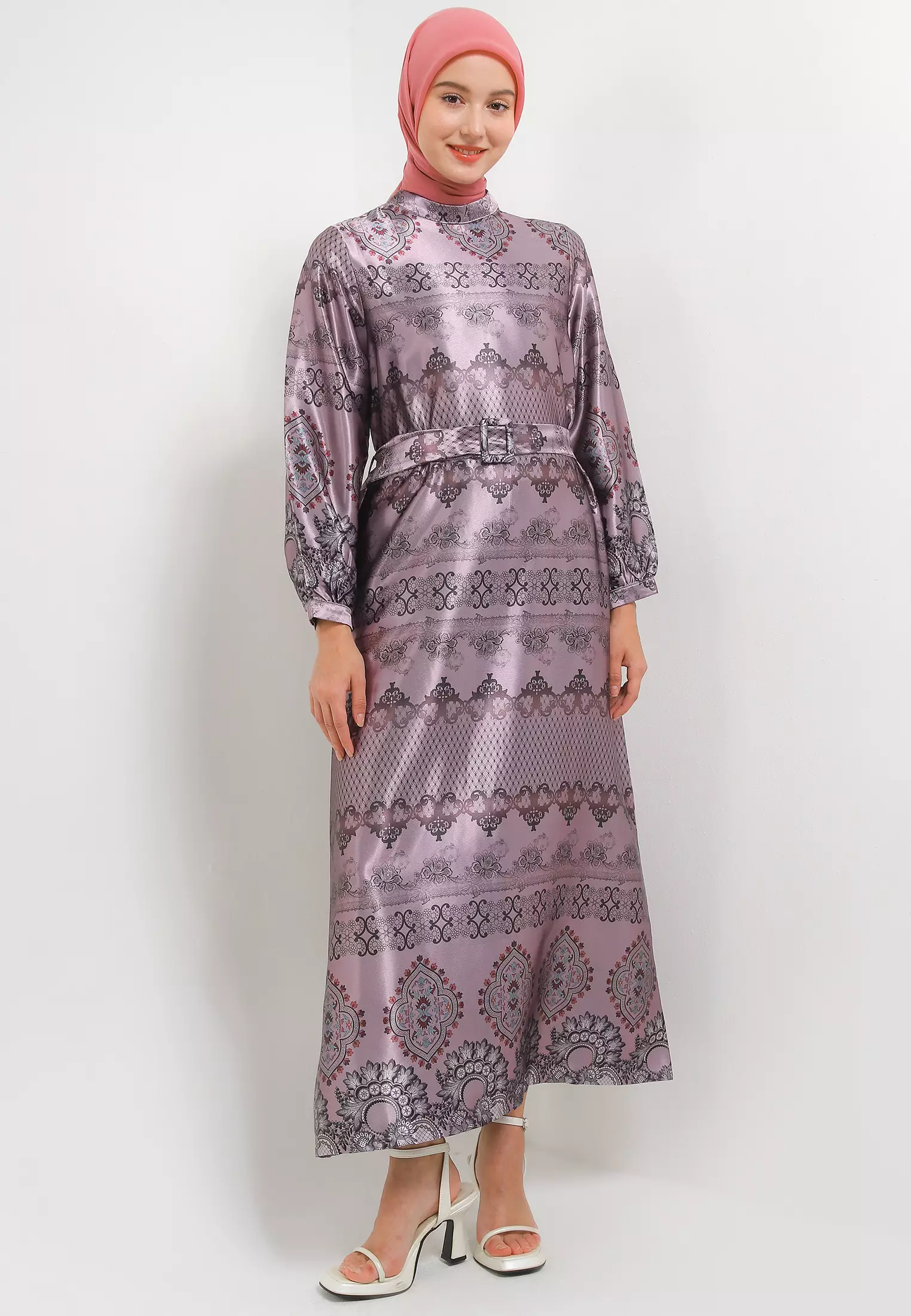 MFMW Jemimma Dress Gamis Satin Purple Motif