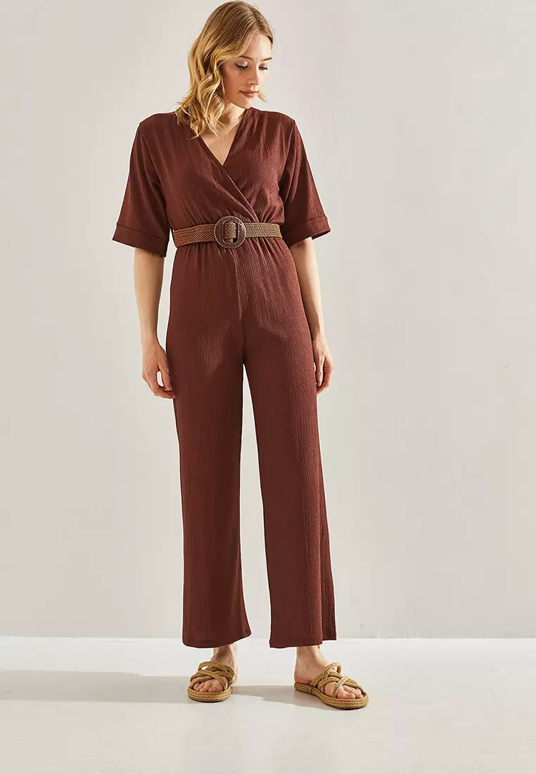 Double Breasted Collar Belted Jumpsuit