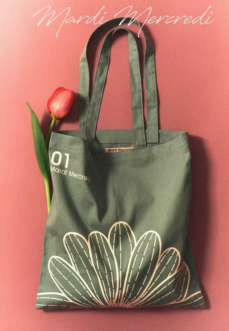 Canvas Bag Flower - Green White