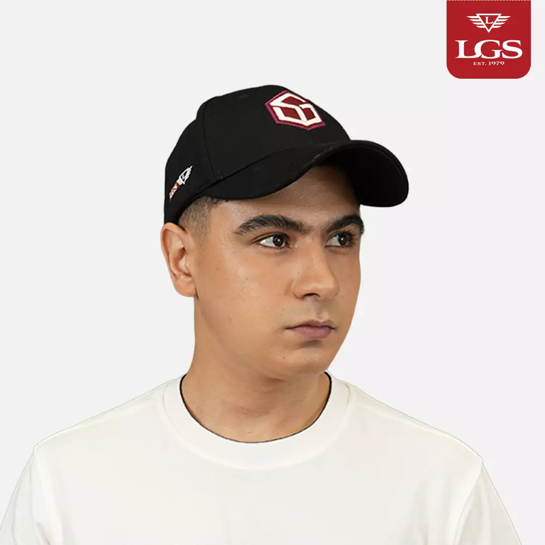 LGS - Topi Casual Pria - Bordir Motif Kubus Merah - Hitam - Cap Baseball - CCA.443.359.333.C