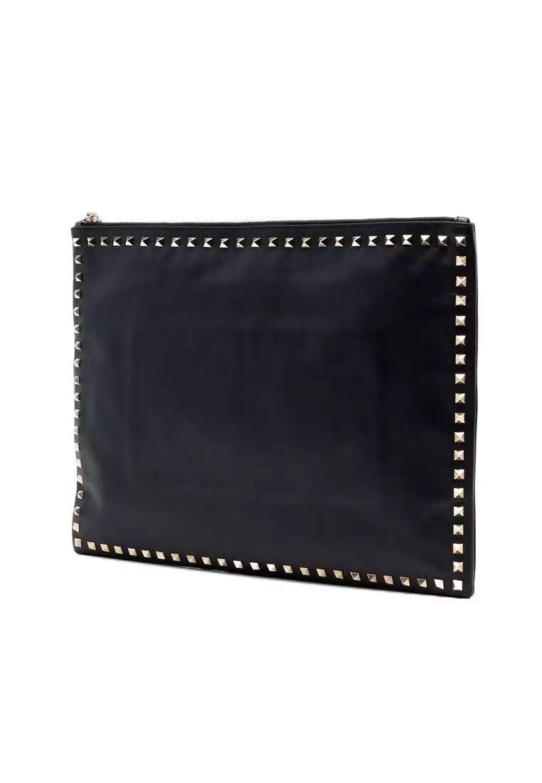 Pre-Loved Valentino Large Leather Rockstud Clutch
