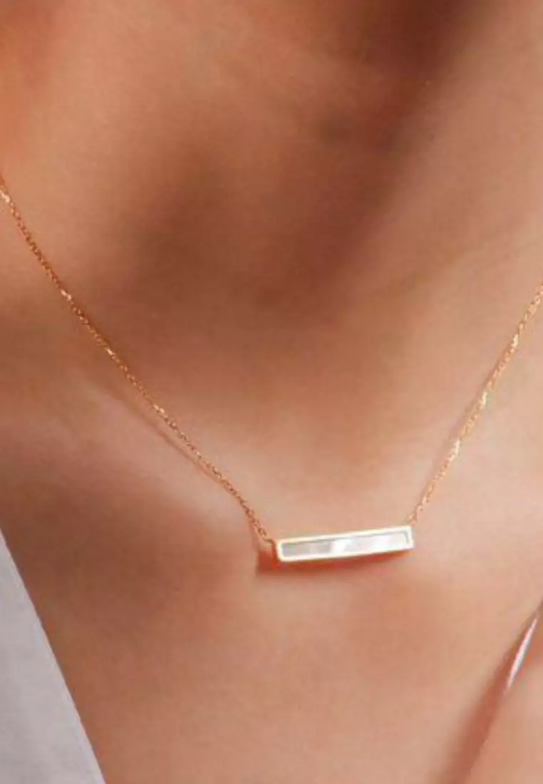 Mother of Pearl Bar Necklace 14k Gold