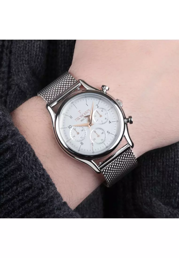 【2 Years Warranty】Trussardi T-Light 43mm White Silver Matt Dial Men's Quartz Watch R2453127006