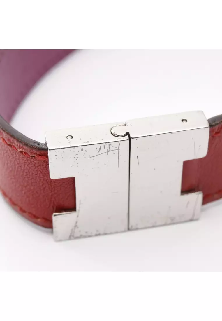 Pre-Loved Hermès Lurie bracelet leather Silver Red purple