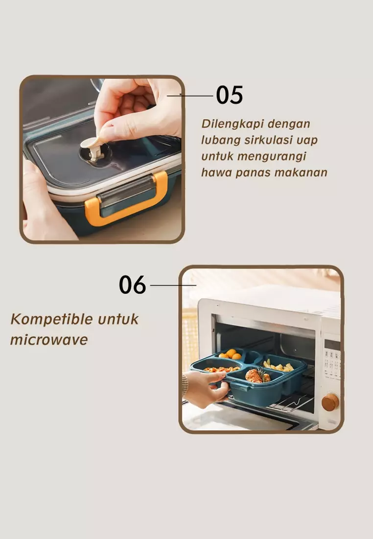 Wakakids Lunch Box Bento 5 Sekat Kotak Makan Bekal Portable BPA Free Anti Tumpah Free Sendok Navy