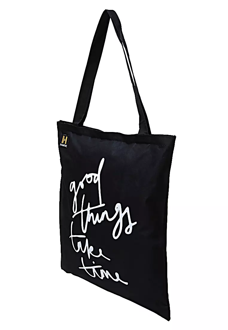 Erico Totebag Pria Good Things Take Time Tas Jinjing Kasual Material Canvas ORIGINAL - Black