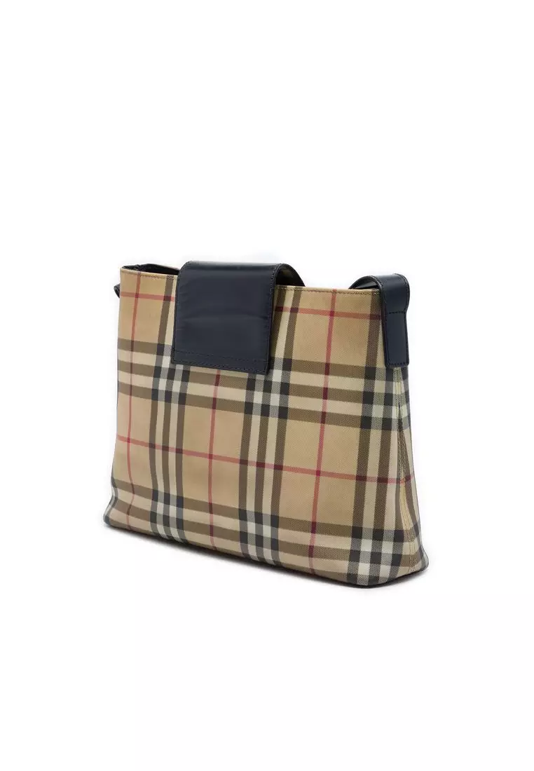 Pre-Loved Burberry House Check Coated Canvas Shoulder Bag