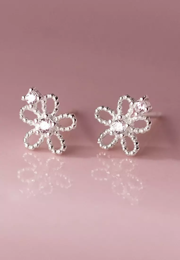 925 Silver Zircon Floral Earrings JW AR-M04087