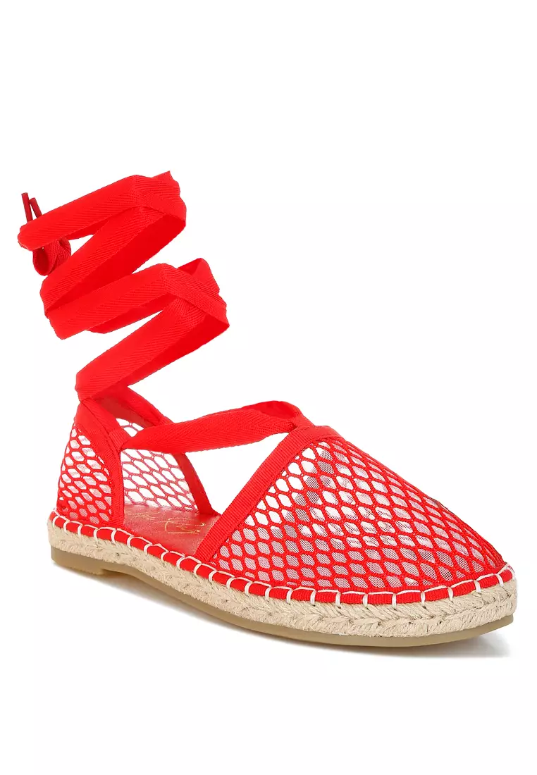 Sandal Espadrille Datar Mesh Warna Merah