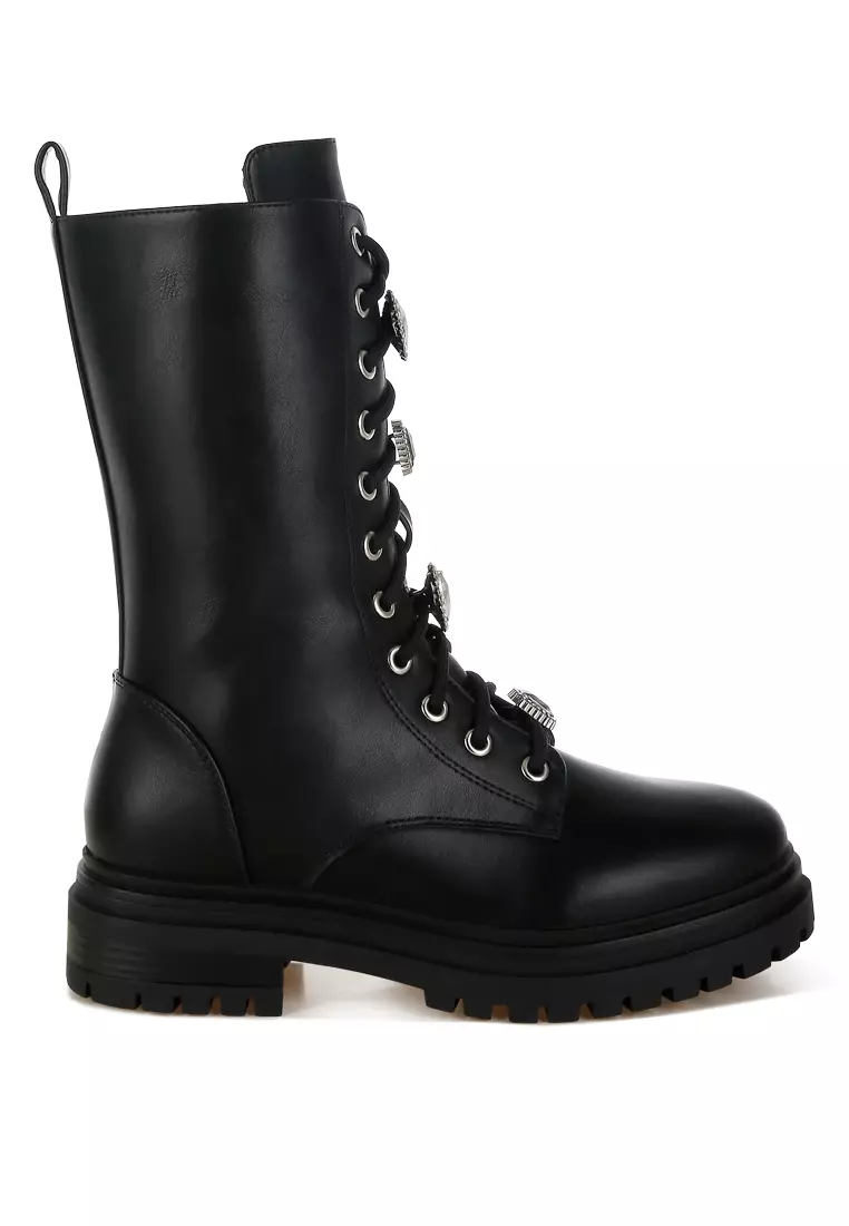 Discount on London Rag  shoes - SKU: Rhinestone jewelled Chunky Boots in Black