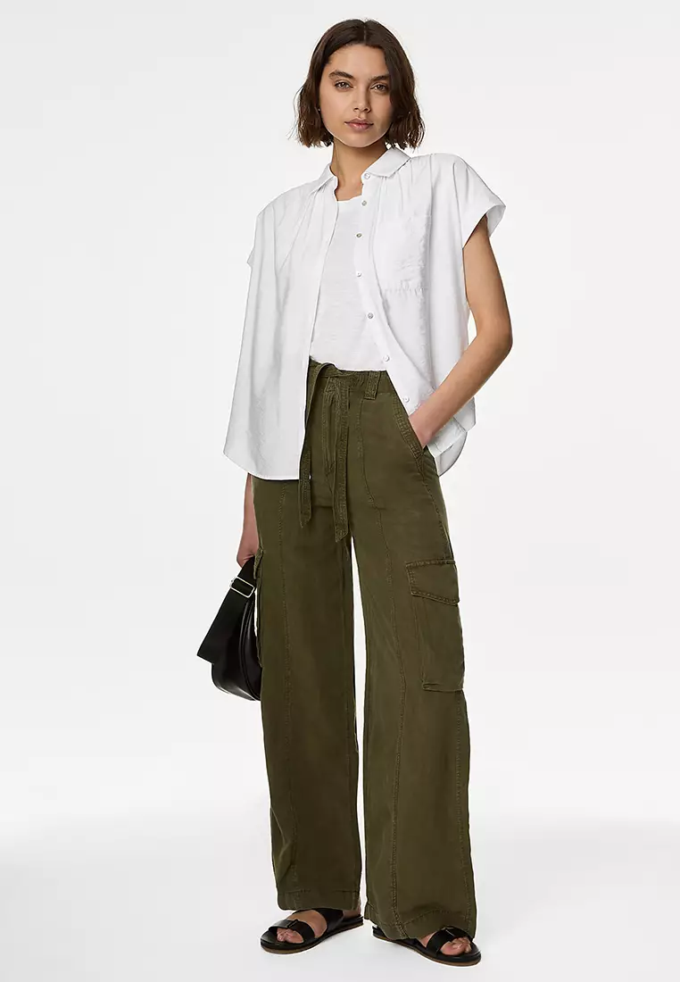 Collared Cap Sleeve Shirt