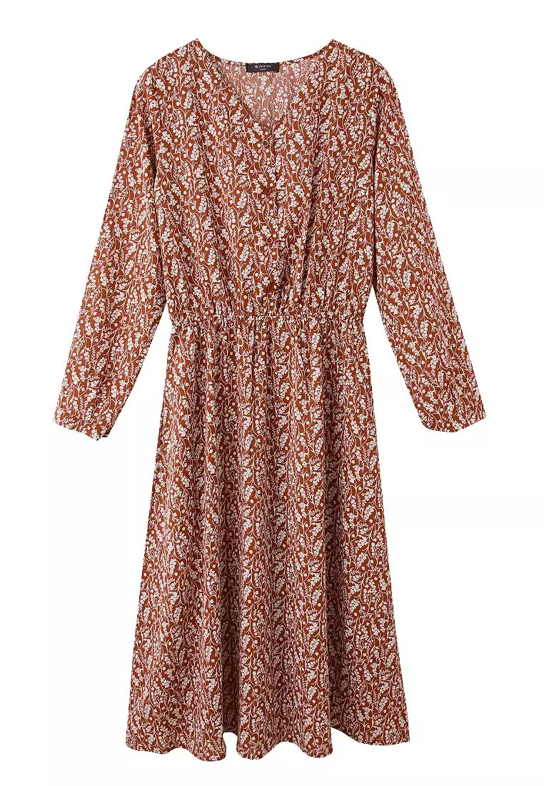 Vintage Floral Elastic Waist Chiffon Maxi Dress [DA9941]