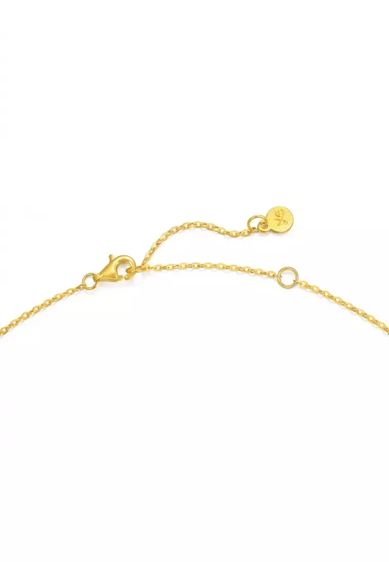 999.9 24K Solid Gold Dainty Gold Blossom Lily Pearl Necklace for Women Size  95735N