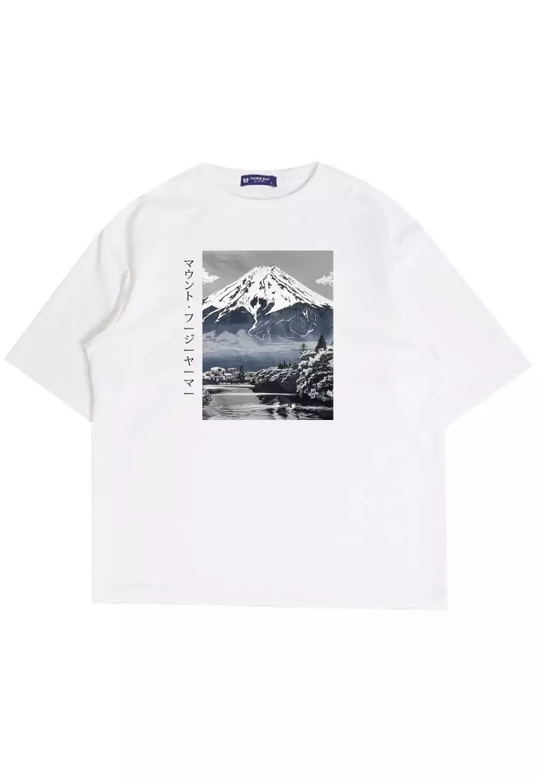 MTT26 Kaos Gambar Gunung Oversize Scubalux Bahan Scuba tebal "mount fuji" Putih