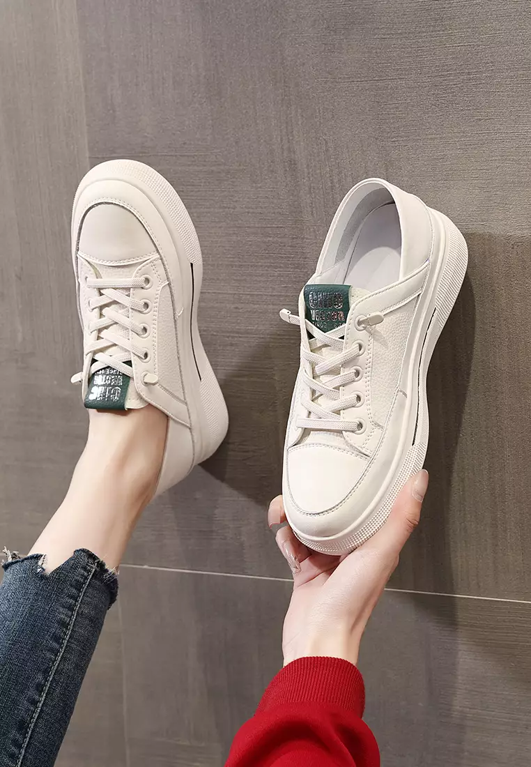 Genuine Leather Flat White Sneakers RX-Y5990