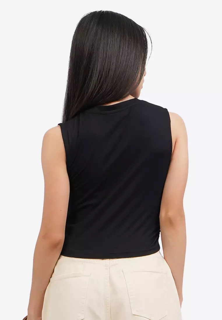 Sleeveless Crop Top with Side Ruched