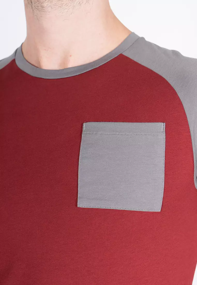 Amnig Men Raglan T Shirt with Pocket (Red Rio)