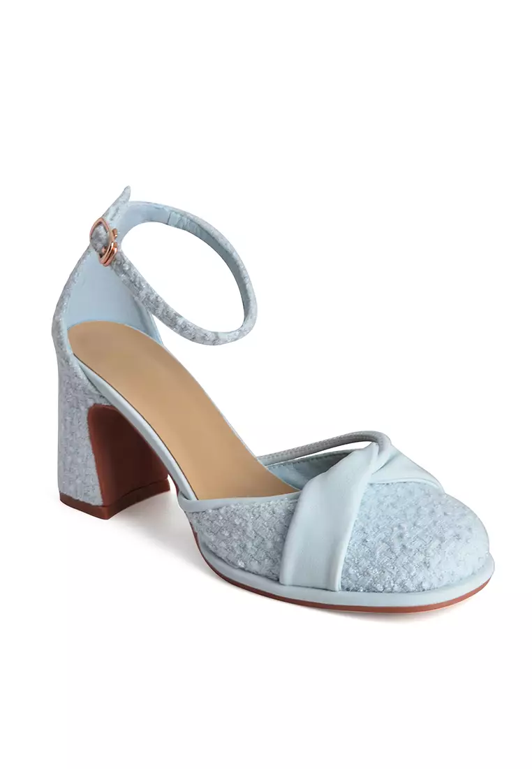 7.5CM Folded Strap Tweed Mary Jane Shoes XJ2568-10