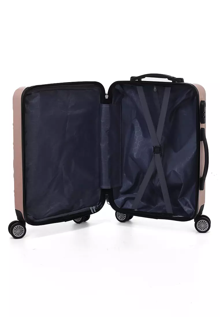 Carlton Koper Hardcase Desain Hexagon Size 20 Inch Suitcase Unisex with Rear Compartment Rubber Slot Material ABS+PVC Coated ORIGINAL - Peach