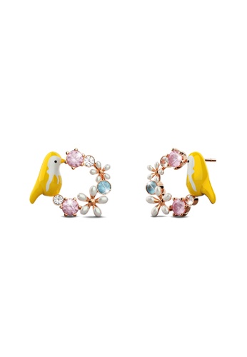 Krystal Couture gold KRYSTAL COUTURE Yellow Bird and Multicolour Floral Austrian Crystal Stud Earrings CA7BBAC21F8E93GS_1
