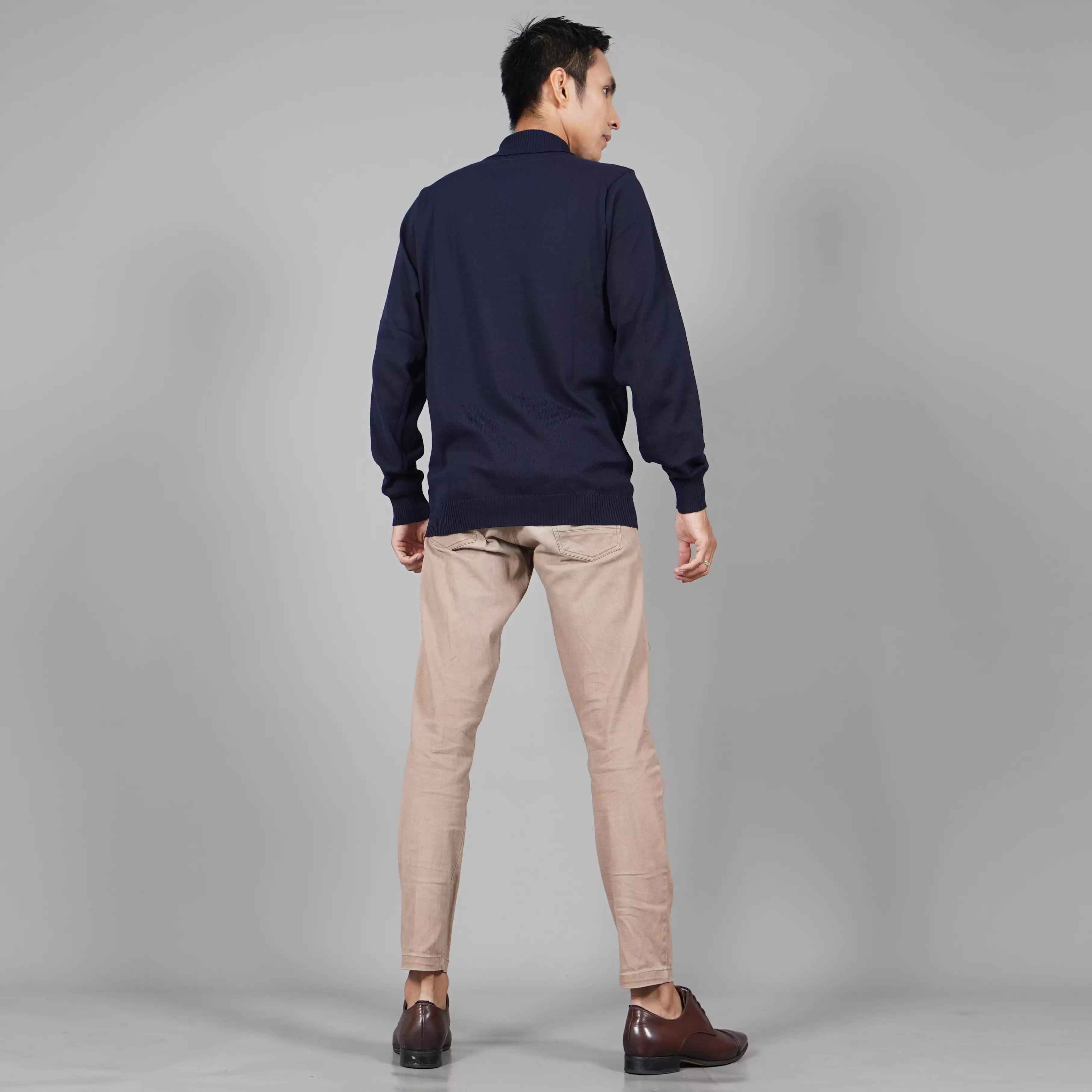JEHOON Sweater Rajut Leher Tinggi Pria Knit Outer Turtle Neck Pria - NAVY