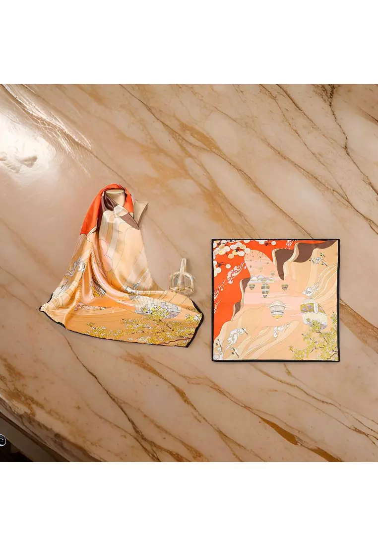 Luxury Silk Ladies' Large Scarf, Sun-Proof Crepe Satin, Premium Souvenir.