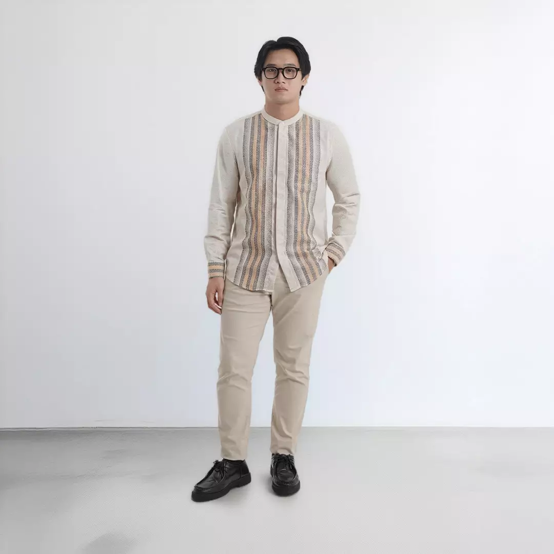 Platini Kemeja Koko Pria Lengan Panjang Katun Light Brown 961400