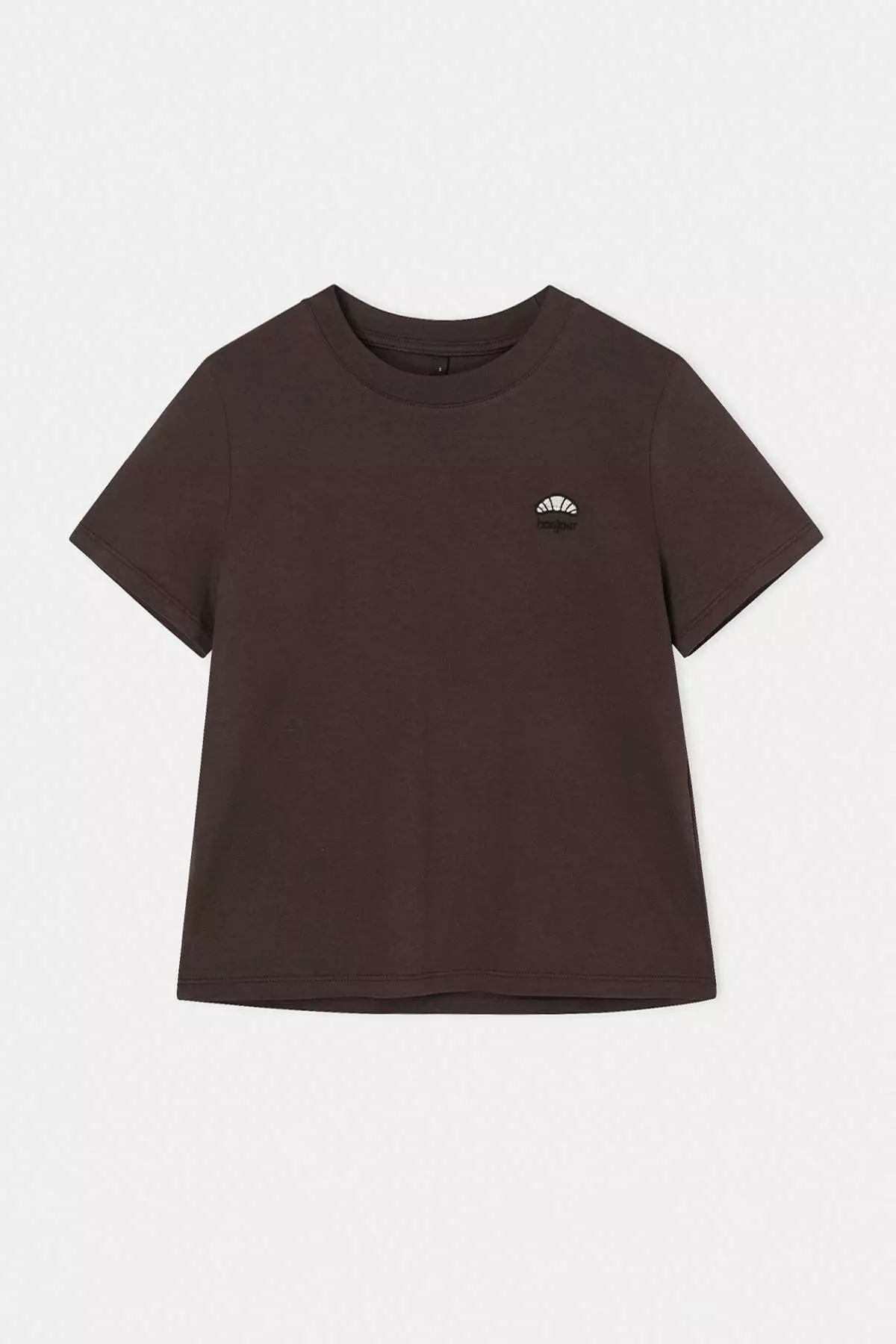 Brown Embroidered Regular Fit Short Sleeve 100% Cotton Knitted T-Shirt Twoss26Ts00124