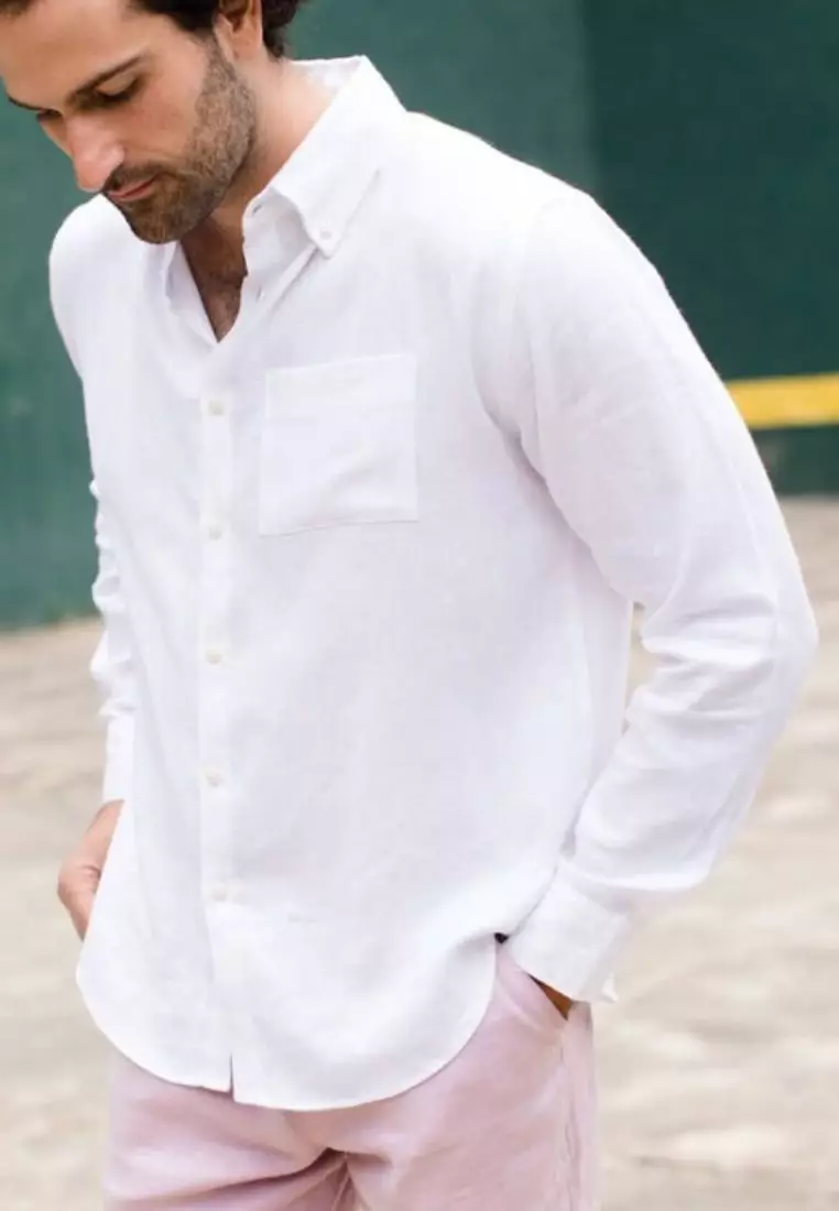 Winter Kemeja Linen Lengan Panjang Pria Putih| Linen Long Sleeve Shirt Men White