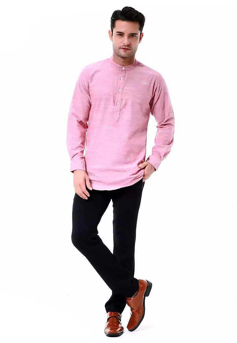 Leopold Atasan Pria Kemeja Polos Setengah Kancing Long Sleeve Simple Design Material Cotton ORIGINAL - Soft Maroon
