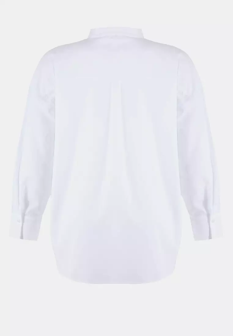 Trendyol Studio White Adjustable Oversized Asymmetric Cotton Poplin Shirt Tbbss26Ax00010