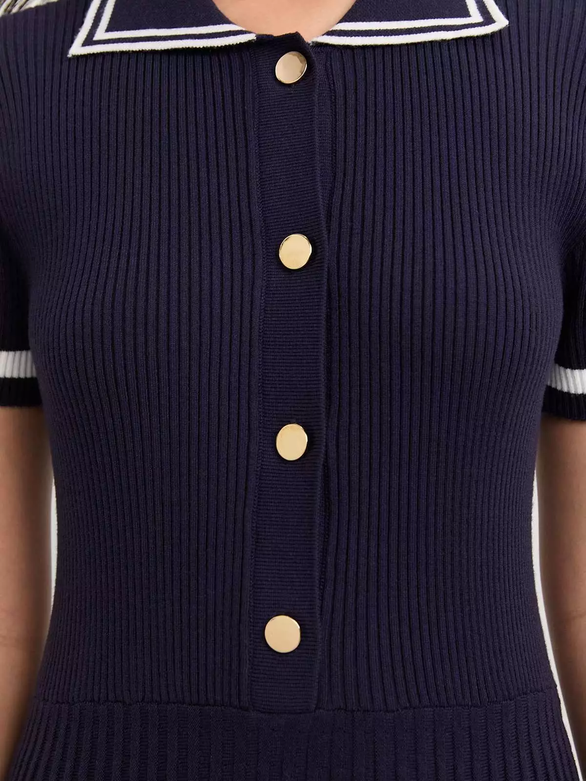 Pleated Polo Dress - Navy