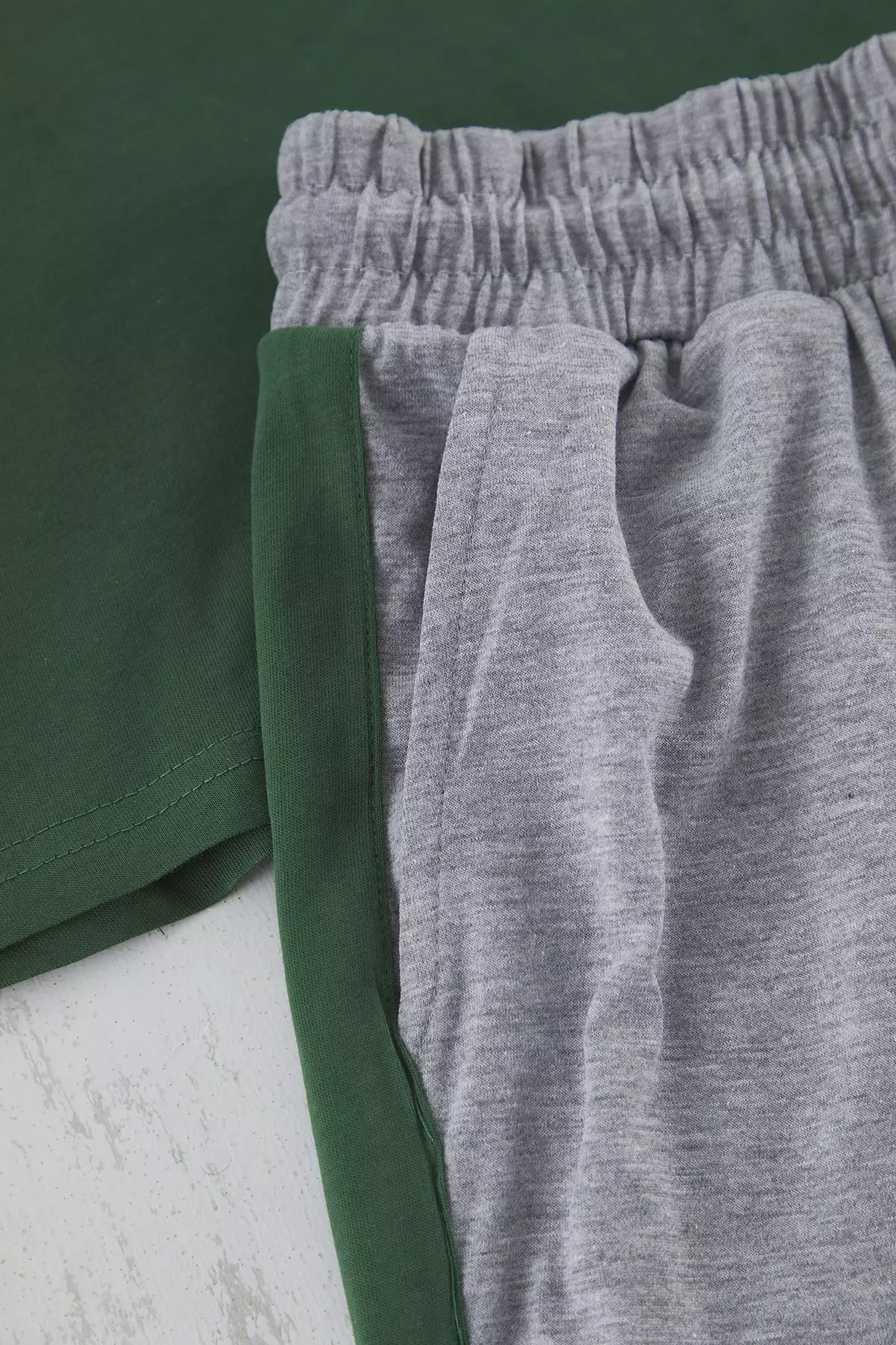 Green Regular Fit Paneled Knitted Shorts Pajama Set TMNSS25PT00035