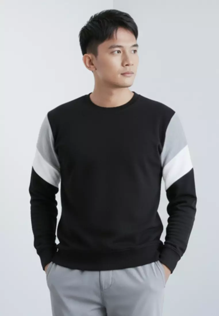 Kale Dael Black Grey / Sweater Pria Bahan Baby Terry Premium Kombinasi