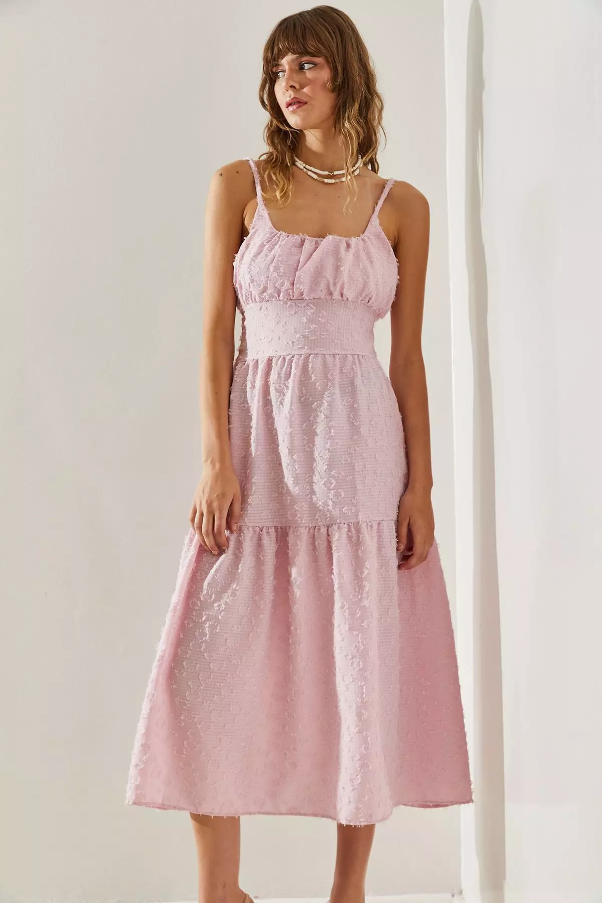 Women's Thin Printed Strap Layered Woven 5616 Dress 60251366